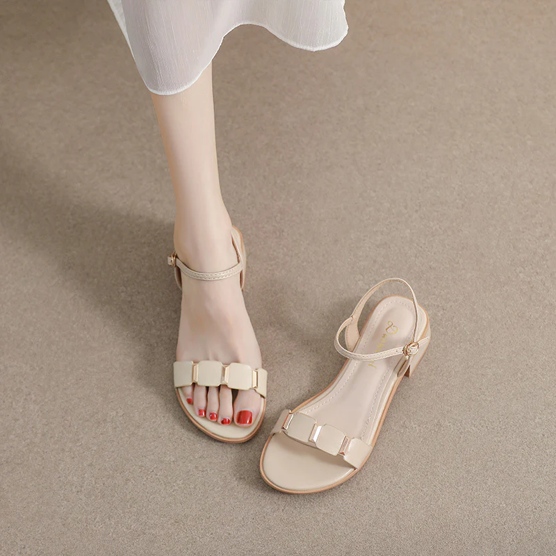 DEANWANGKT  Women's One-Strap Sandals Summer  This Year's New Fairy Style Mid Heel Chunky Heel Dress Gentle Student Roman Shoes - Deanwangkt