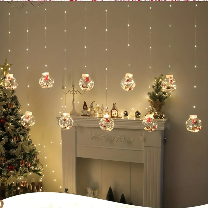 Warm & Festive USB-Powered LED Curtain Lights: Santa & Snowman Designs with Yellow Blinking Effect - Ideal for All Holidays - Deanwangkt