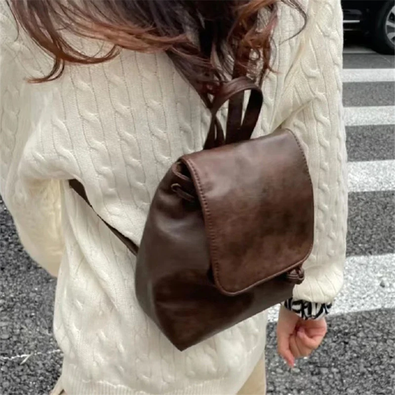 Xiaohongshu Same Style Small Retro Brown Backpack for Women  Spring and Summer New Ins Simple All-Match Shoulder Bag - Deanwangkt
