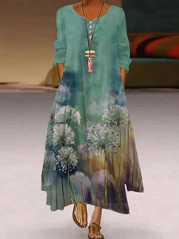 DEANWANGKT Independent Station Wish  Popular New Pattern Print Long Sleeve Dress Women's Hem Irregular Long Dress in Stock - Deanwangkt