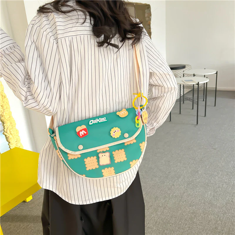 DEANWANGKT 2025 cute canvas bag popular new little fresh girl messenger bag fashion casual printed soft girl shoulder bag - Deanwangkt