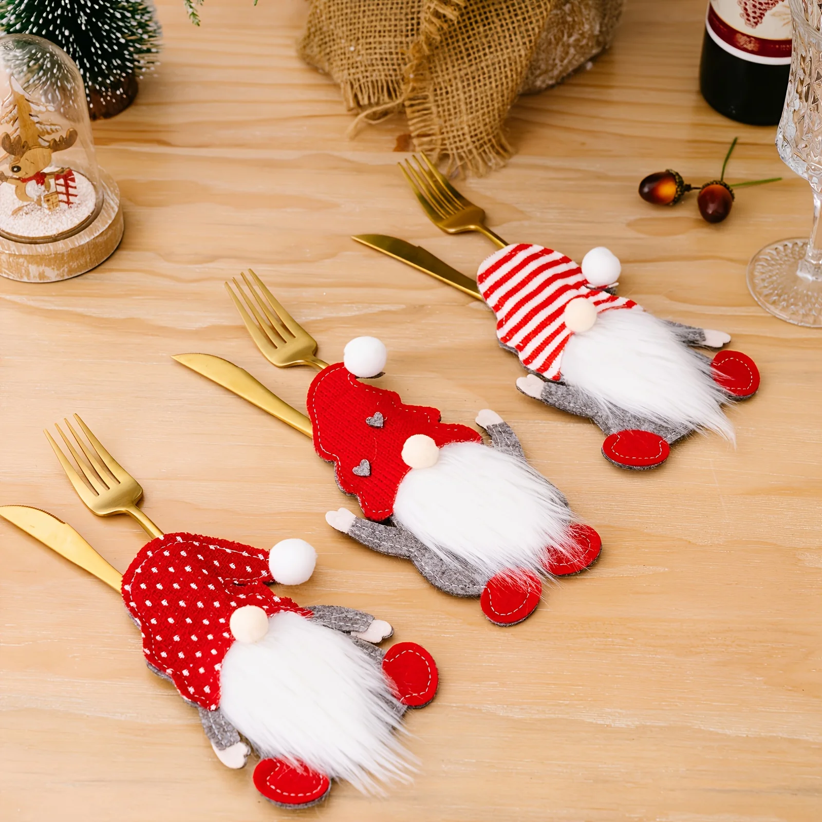 6pcs Festive Holiday Gnome Fork Sleeves Set - Vibrant Colorful Tableware Decorations for Perfect Holiday Entertaining, Home Decor, and Party Supplies - Durable, Easy to Clean, and Reusable - Deanwangkt