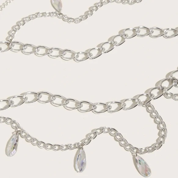 2025  3119 New hot-selling ring pendant crystal grain pendant fringed chain side pendulum chain handmade waist chain body chain - Deanwangkt