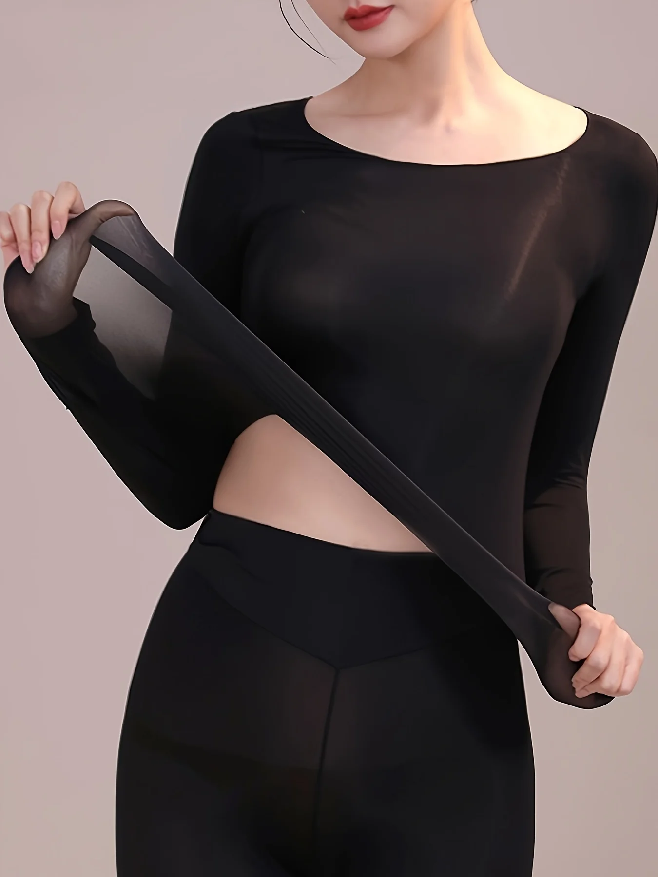 2 Pcs Ultra-Soft Seamless Thermal Long Sleeve Crew Neck Tops for Women - Fall & Winter Loungewear & Underwear Set - Deanwangkt