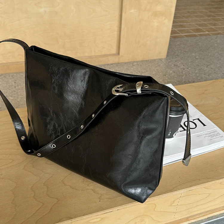 DEANWANGKT 2025 popular trendy lazy wind oil wax leather messenger tote bag  retro large-capacity shoulder bag female - Deanwangkt