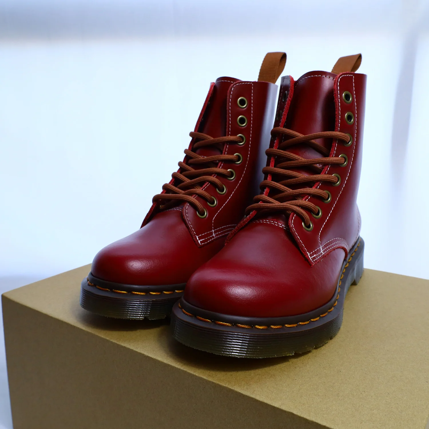 Martin Boots Women's Boots Soft Genuine Cattlehide Leather Surface Mid Heel Raise the Bottom All-Match Wine Red Casual Retro Ankle Boots - Deanwangkt