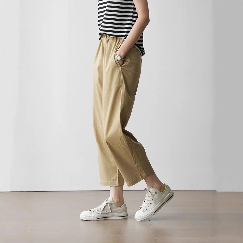 Siyuan high-end mulberry silk Modal elastic waist lightweight tapered casual pants women's cool straight nine-point pants 9077 - Deanwangkt