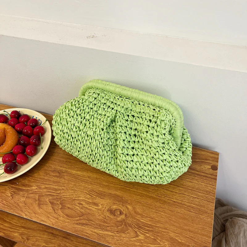 Straw Woven Fashion Chain Woven Hollowed Shoulder Bag  Spring and Summer New Niche Women Bag Casual Clipped Button Messenger Bag - Deanwangkt