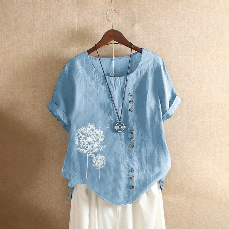 DEANWANGKT  2022 Summer Retro plus Size Casual Loose Cotton and Linen Short Sleeve Pullover T-shirt Cotton and Linen Women's Clothing plus Size Women's Clothing - Deanwangkt