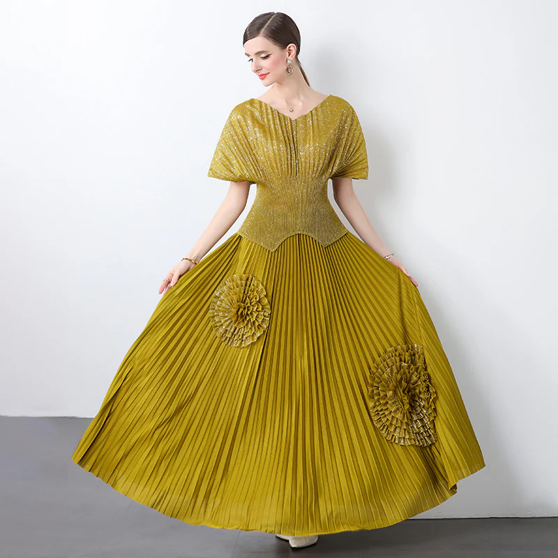 Heavy industry disc flower pleated suit dress temperament elegant mother skirt two-piece banquet dress - Deanwangkt