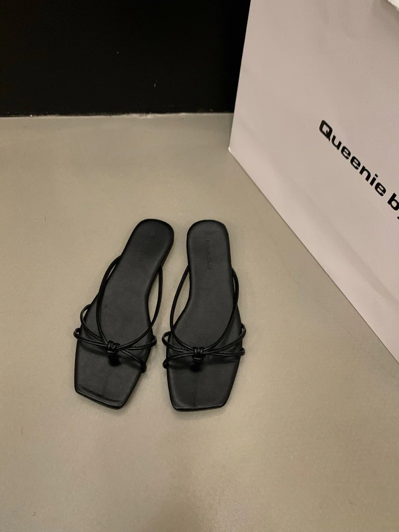DEANWANGKT  Style Flat Bottom Flip-Flops Flip-Flops Fairy Shoes Outerwear  New Summer Beach Sandals Silver Sandals - Deanwangkt