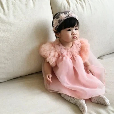 Korean Style Fairy Cute Baby Girl Full Moon Formal Dress Summer Toddler Princess Skirt Soft Skin-Friendly Yarn Skirt - Deanwangkt