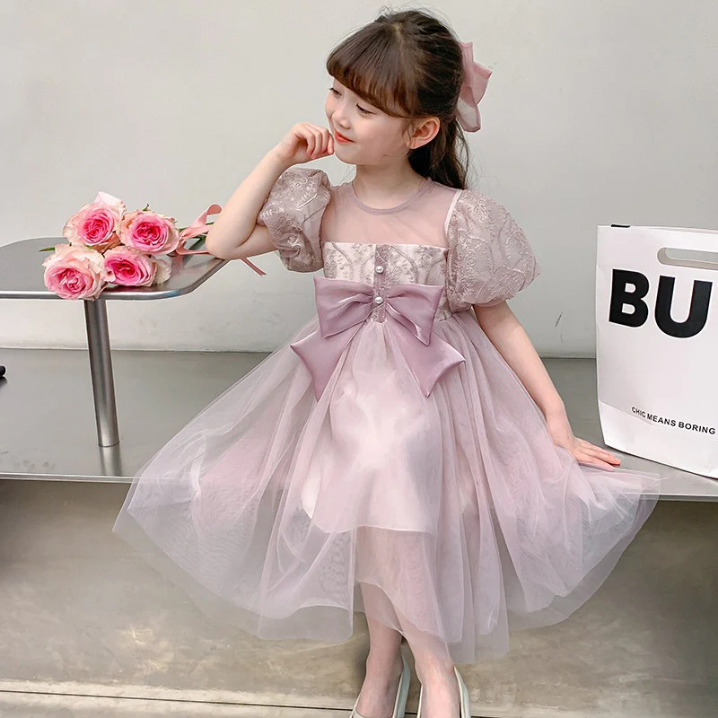 Girls Dress Summer  New Korean Style Western Style Kids' Skirt Summer Little Girl Puffy Gauze Princess Dress - Deanwangkt