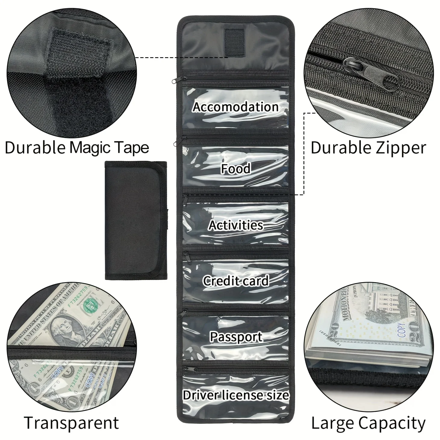 6-Zipper Compact Money Wallet - Versatile Cash Organizer & Receipt Holder for Travel & Budgeting - Durable & Stylish - Deanwangkt
