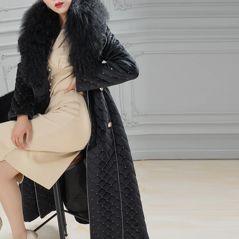 20 Winter clothing medium and long large fur collar warm jacket, thin waist design, knee long large pendulum cotton jacket for women - Deanwangkt