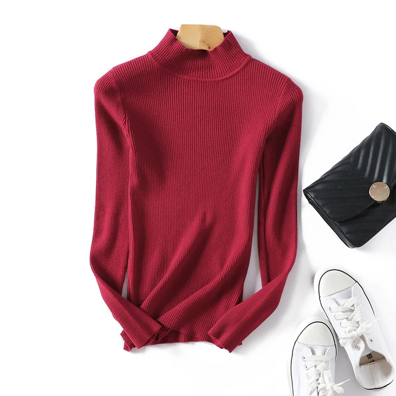 DEANWANGKT Semi-turtleneck sweater women's 2018 autumn and winter new sweater women's pullover slim-fitting knitted bottoming shirt comfortable long sleeves - Deanwangkt