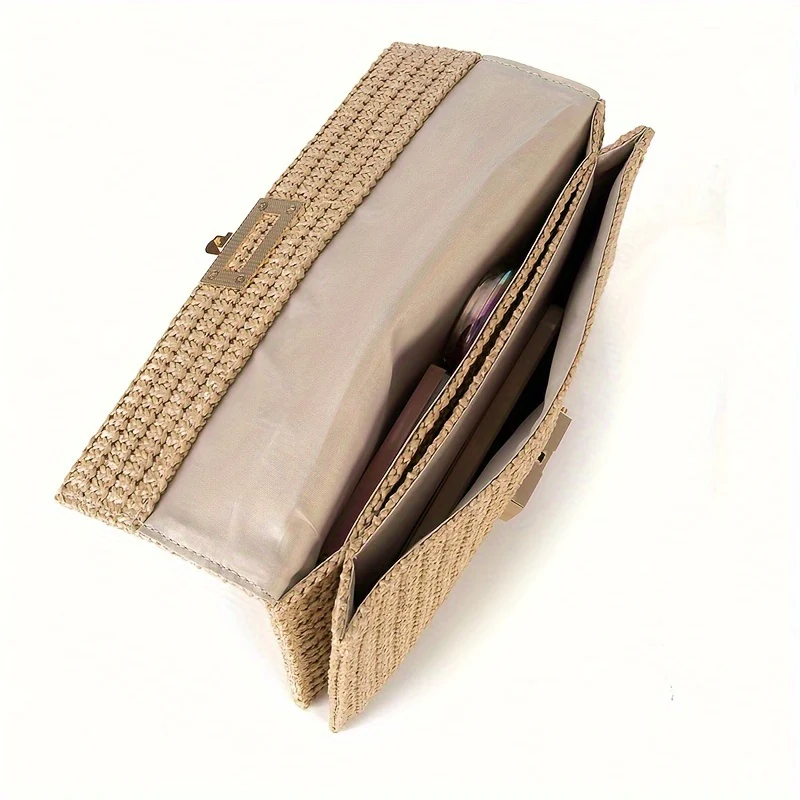 Chic Bohemian & Striped Braided Shoulder Bag - Secure Kiss Lock, Holiday Themed, Polyester Lined, Travel-Ready for Women - Deanwangkt