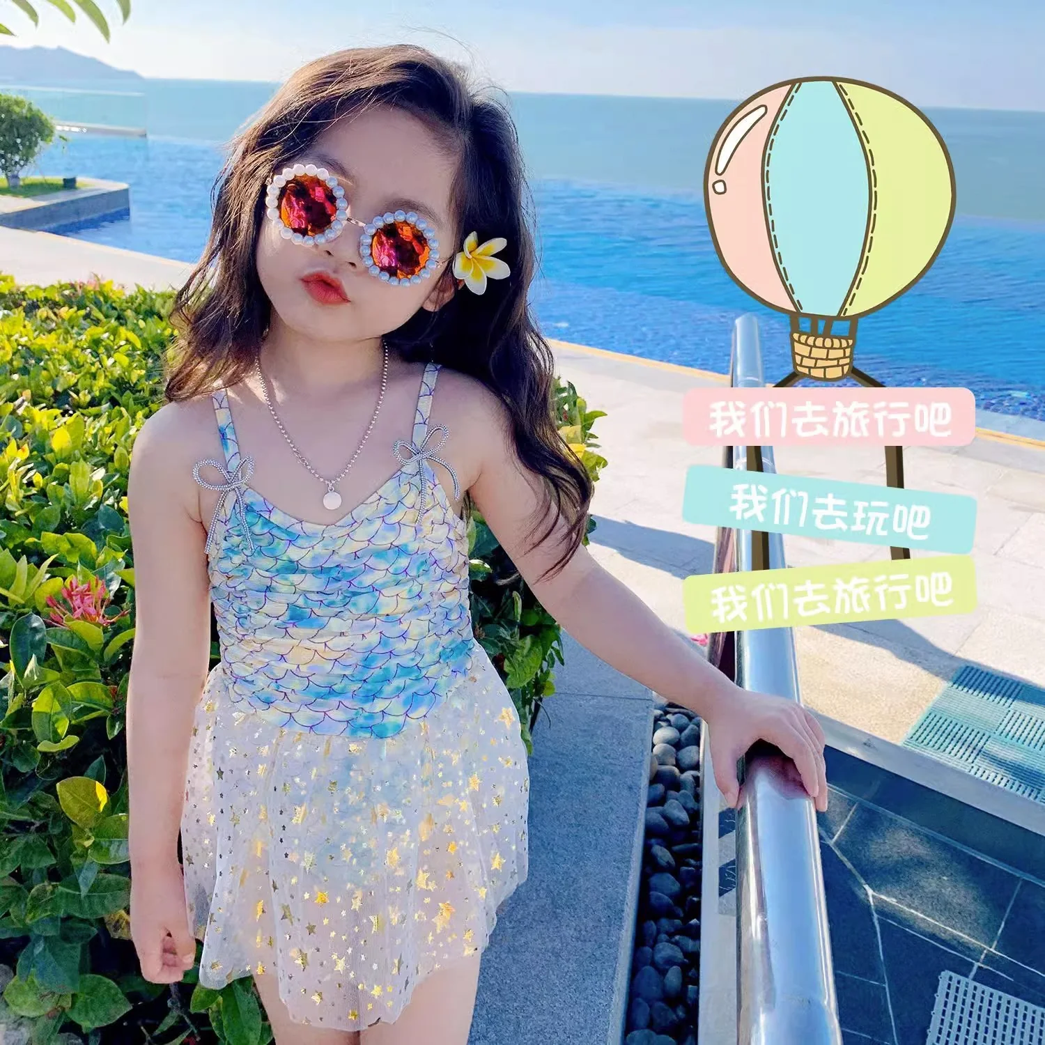 Swimsuit for Girl Mermaid Princess Dress Swimsuit Hot Spring Cute One-Piece Baby Swimsuit the Big Kids Girl - Deanwangkt