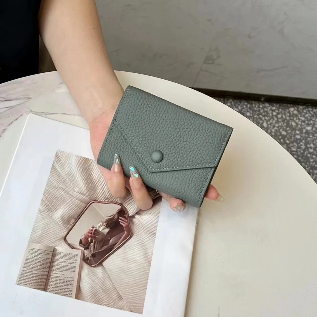 Genuine Leather Women's Foldable Cowhide Short Wallet Fashion Envelope Triple Fold Purse Wallet - Deanwangkt