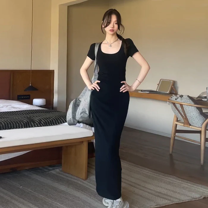 Pure Desire Style Backless Short Sleeve Dress Women's Summer 2025 New Waist-Controlled Slim Fit Slimming Design Hot Girl Dress - Deanwangkt