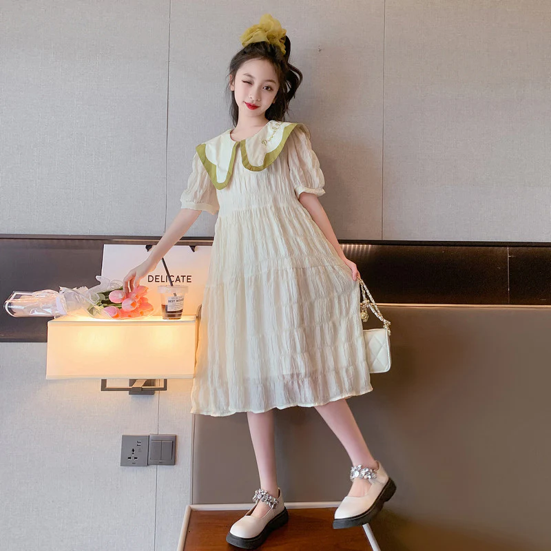 Girls' Summer Dress  New Summer Dress Medium and Big Children Korean Style Western Style Doll Collar Graceful Princess Dress - Deanwangkt