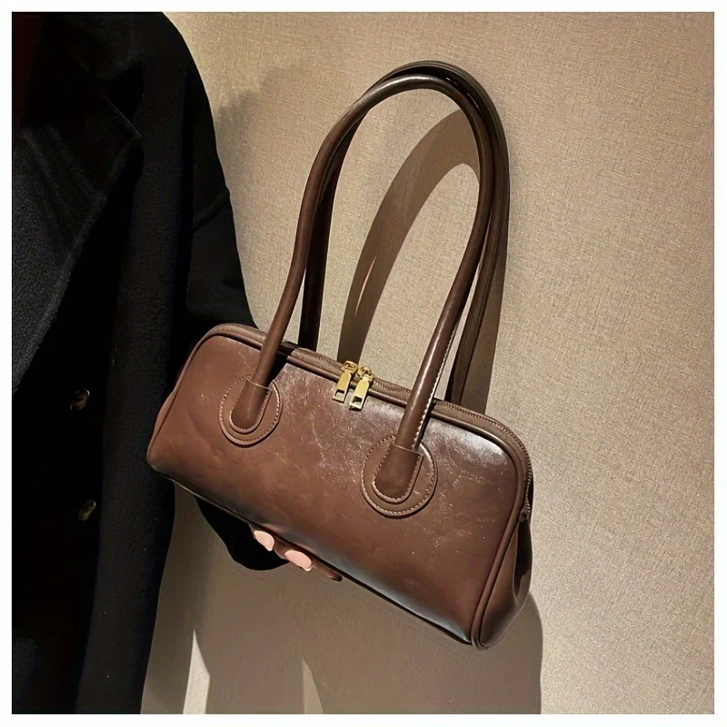 Timeless Retro Shoulder Bag - Vintage Solid Color, Chic Underarm Design, Womens Fashion Handbag & Elegant Baguette Purse for Everyday Stylish Storage - Deanwangkt