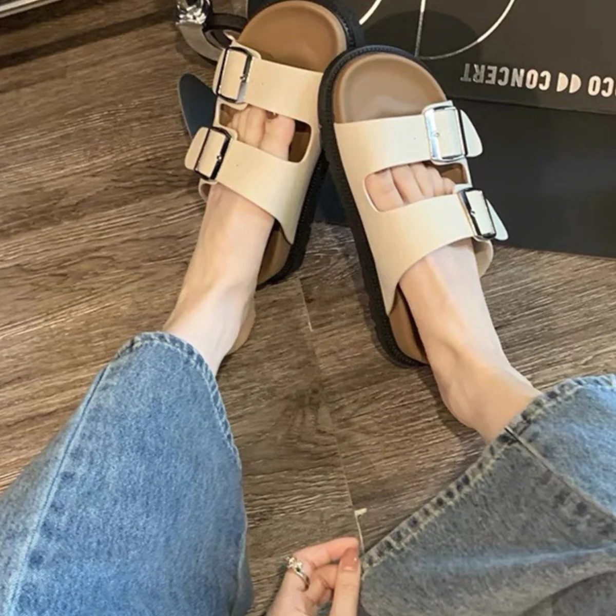 DEANWANGKT  Genuine Leather Version!  New Slippers Women's Summer Outdoor All-Matching Flat Boken Women's Shoes Casual Beach Women's Shoes - Deanwangkt