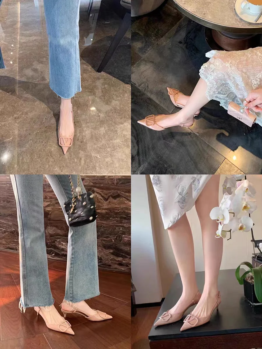 DEANWANGK  High Heels Sandals for Women  Summer New All-Match Pointed Toe Sexy V Buckle Toe Cap Stilettos Shoes Not Tired Mid Heel - Deanwangkt