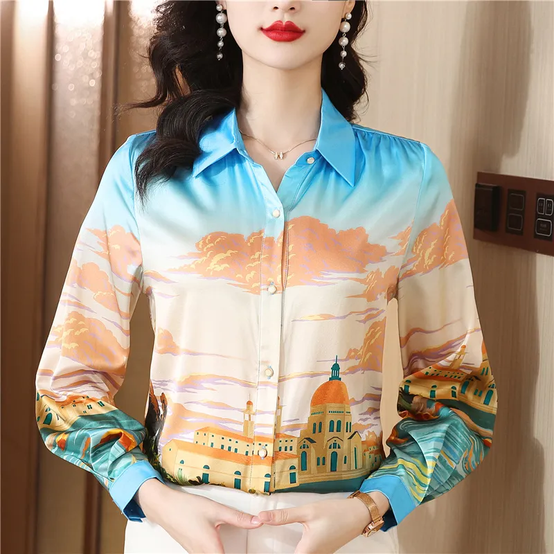Fashion Plus Size Shirts Designer Tops Women's Lapel Runway Button Shirt Long Sleeve Spring Autumn Winter Office Ladies Printed Blouses Back to School Top - Deanwangkt