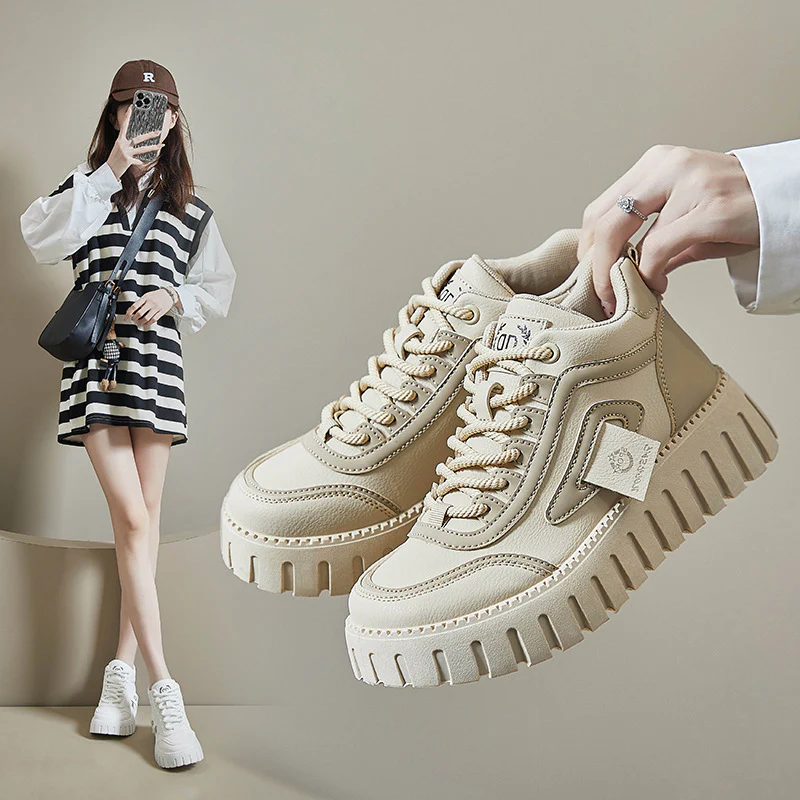 2025 spring new ins Korean version of high-top little white shoes female students high-top platform casual shoes street shot KT12261 - Deanwangkt