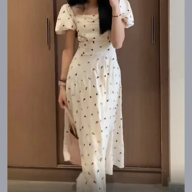 2025 Spot star with the same  embroidery floral vacation skirt one-word shoulder tube top dress - Deanwangkt