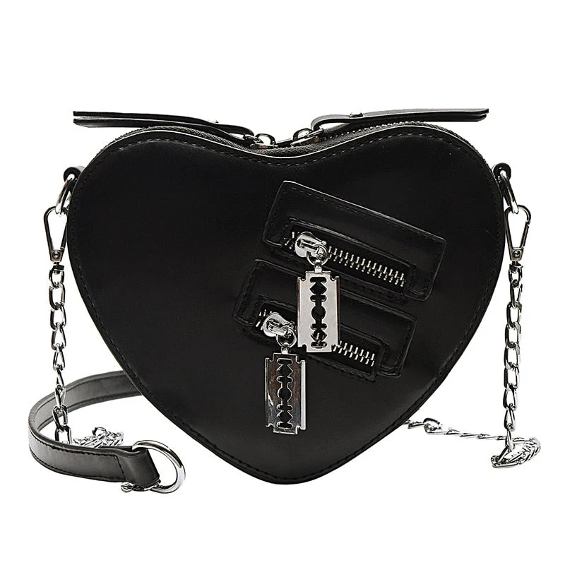 deanwangkt - Gothic Heart Blade Zipper Chain Crossbody Bags For Women Girl Casual Shoulder Purses And Handbags Techwear Summer Wallet Goth - Deanwangkt