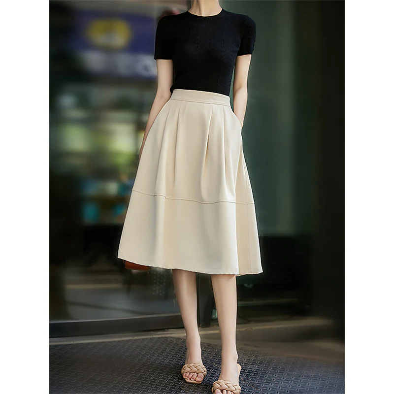 2025 Silky touch umbrella skirt white/black, temperament premium skirt, high waist loose a-shaped skirt  summer - Deanwangkt