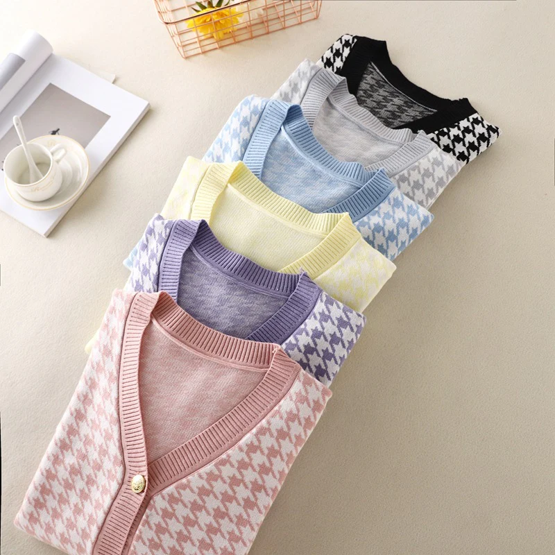 DEANWANGKT Xiaoxiang F Thousand Birds Knitted Cardigan Women's  Autumn New V-Neck Long Sleeve Loose Large Size Medium and Long Top Jacket - Deanwangkt