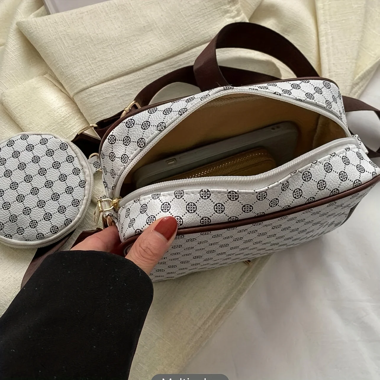 Fashion-forward Geometric Pattern Crossbody Bag - Durable PU Leather Shoulder Bag with Stylish Round Coin Purse for Women - Adjustable & Convenient - Deanwangkt