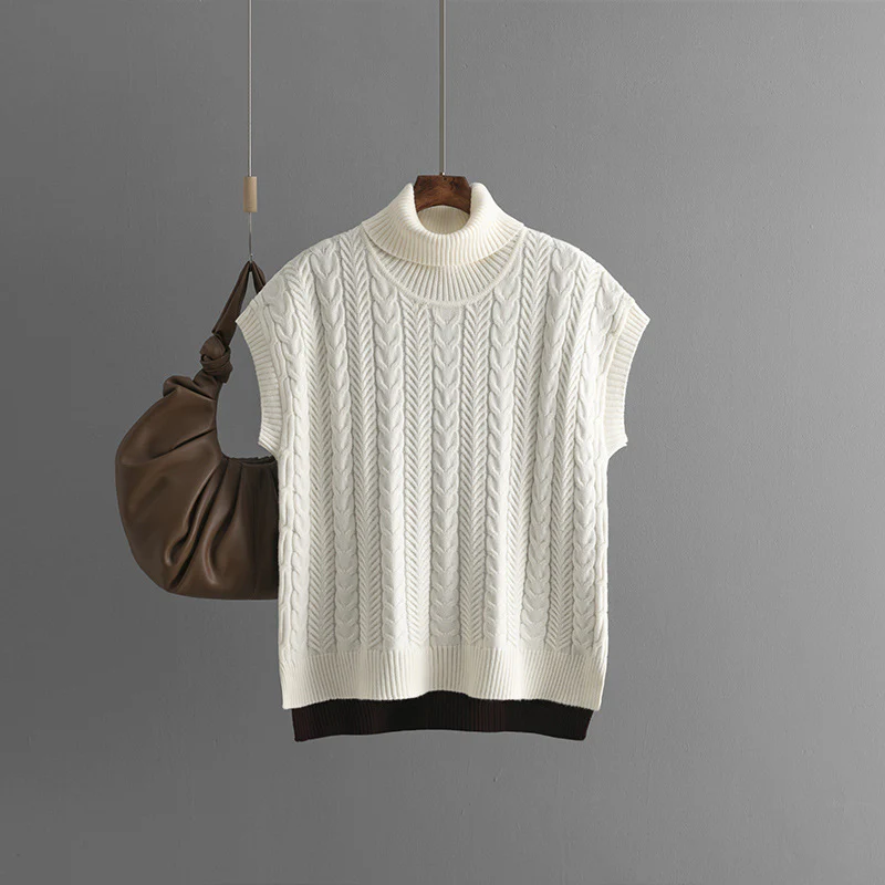 DEANWANGKT New autumn and winter cross-border  2025 trade fashion color matching sleeveless twist knitting loose pullover sweater women - Deanwangkt