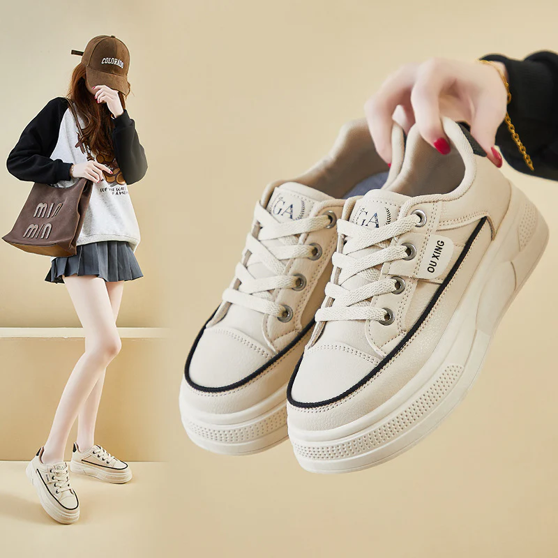 2025 spring little white shoes new Korean version ins female students platform heightening sports board shoes casual shoes HY306 - Deanwangkt