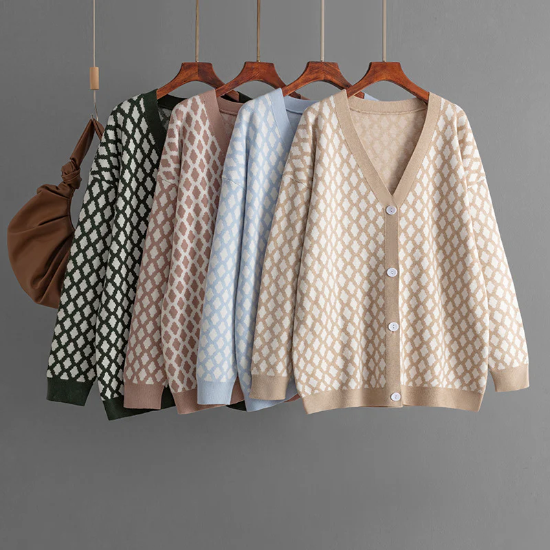 DEANWANGKT New autumn and winter new 2025 2025 trade cross-border jacquard knitted cardigan jacket sweater women - Deanwangkt