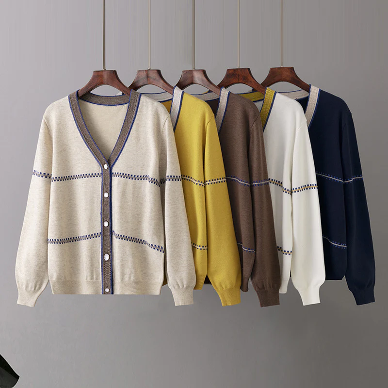 DEANWANGKT Retro bright silk jacket women's New autumn and winter new loose casual warm single-breasted knitted cardigan - Deanwangkt