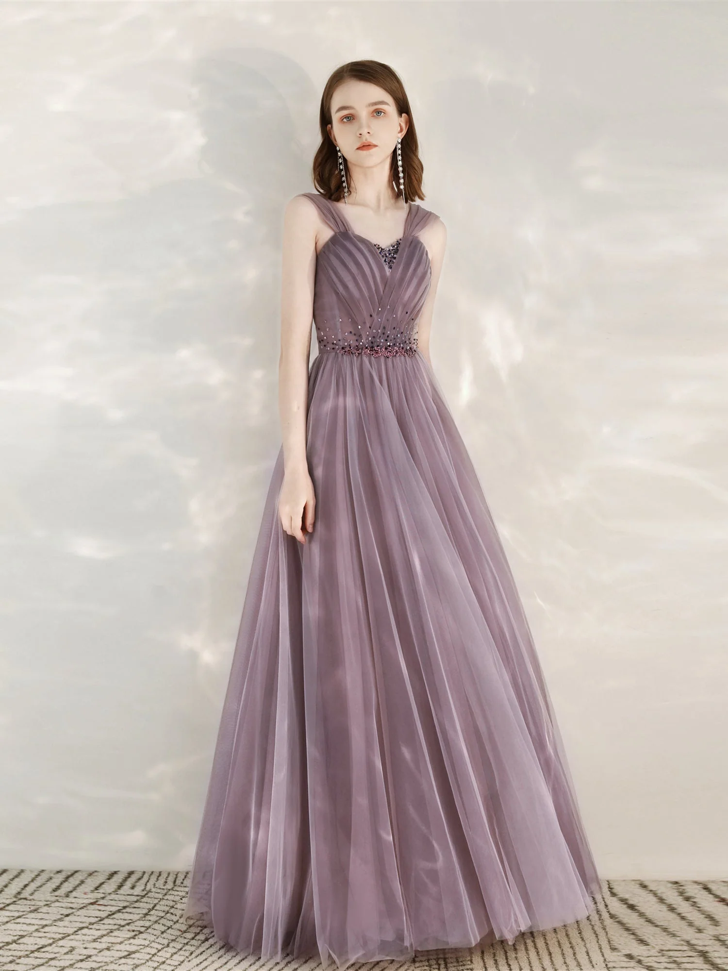 Solvbao Light Purple Sweetheart Off ShoulderTulle A-line Formal Dress, Purple Prom Dress Evening Dress - Deanwangkt