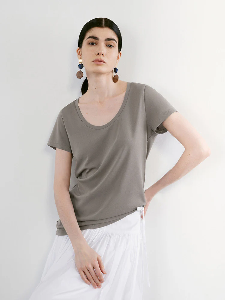Siyuan, Japanese Knitted Triacetic Acid Cool Anti-Wrinkle Smoothie Lazy Loose Sunscreen T-Shirt Short Sleeve Women 7732 + 773 - Deanwangkt