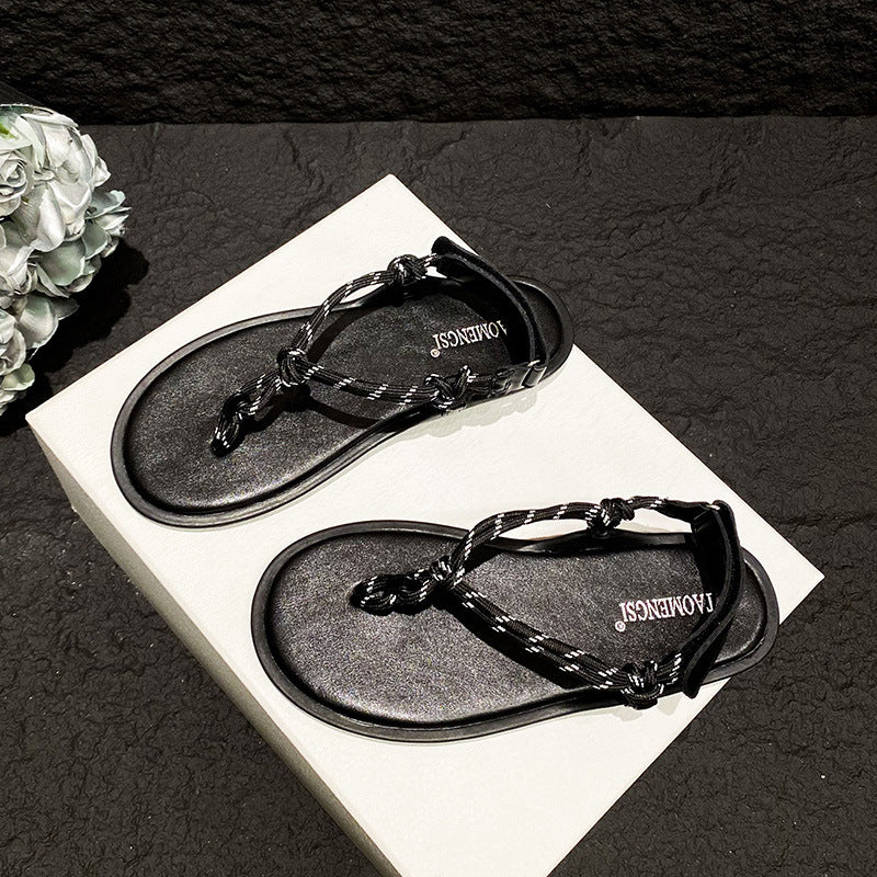 DEANWANGKT  Show Style Bends and Hitches Flip-Flops Casual Velcro Sandals Women's Shoes Outer Wear Flip-Flops Women's Sandals - Deanwangkt