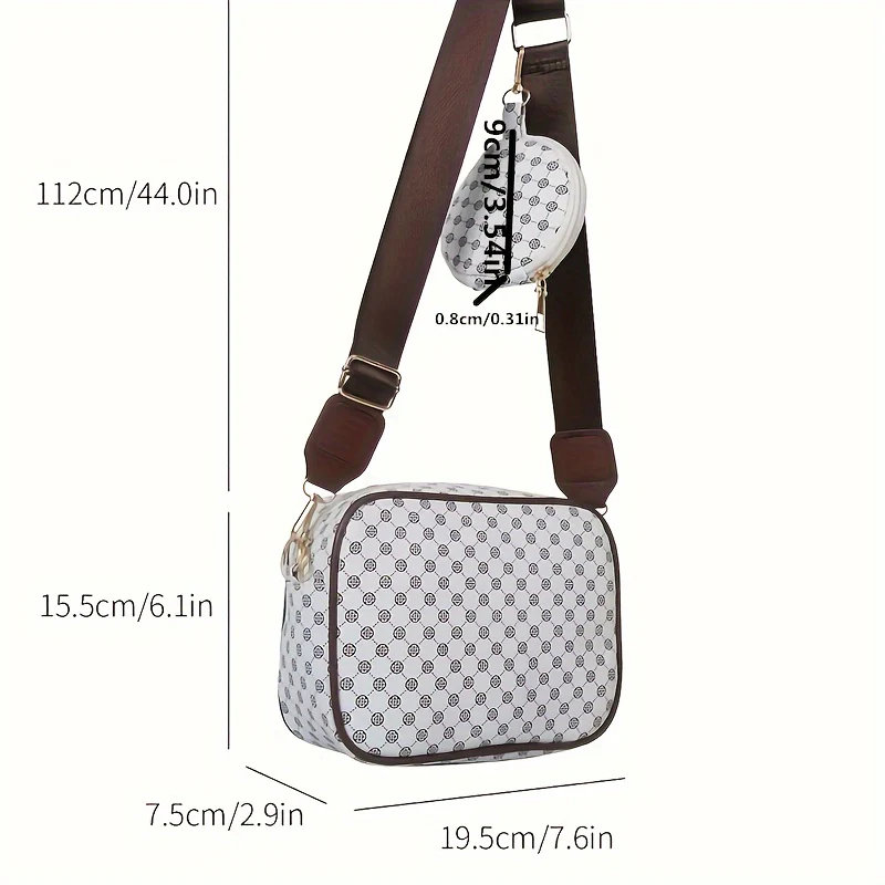 Elegant Women's Geometric Crossbody Bag Set with Coin Purse | Secure Zip | Chic Plaid Lined, Durable & Versatile PU Shoulder Bag - Deanwangkt
