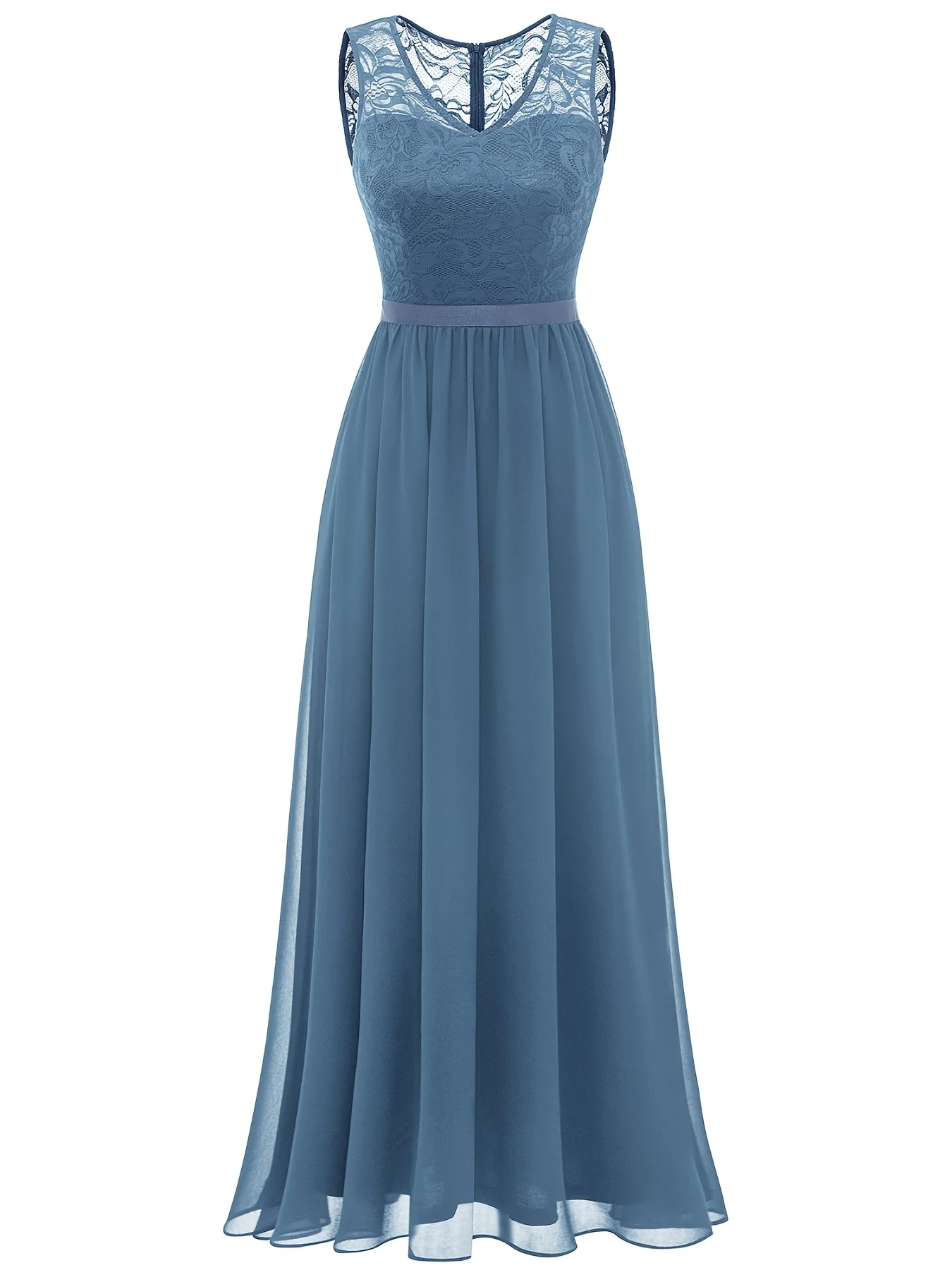 Alluring Solid Lace V-Neck Aline Dress - Timeless Sleeveless Design for Weddings & Special Occasions - Bridesmaids & Formal Events - Womens Clothing - Deanwangkt