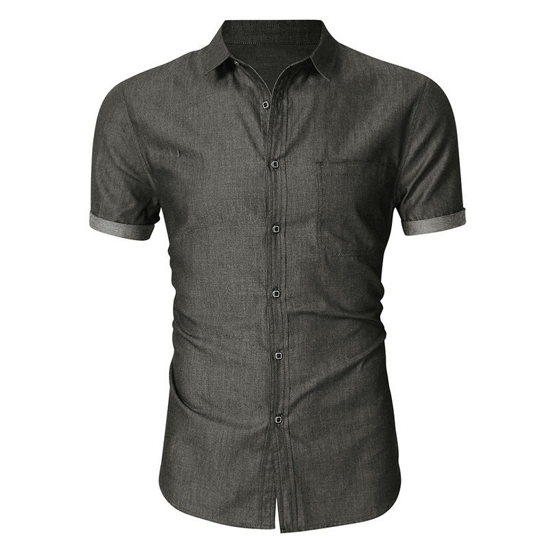 DEANWANGKT 2025 Hot Trade Men's Short Sleeve Shirt Men's Casual,  Men's Summer Denim Non-ironing Shirt Business - Deanwangkt