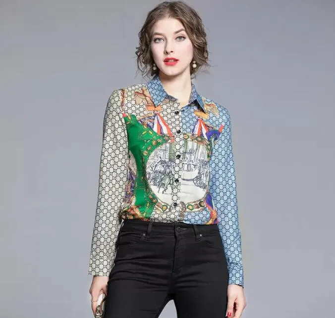 Designer Printed Black Shirts Long Sleeve Women Runway Button Shirt Office Ladies Ribbon Bow Blouses Spring Summer Autumn Winter Slim Fit Stylish Luxury Tops - Deanwangkt