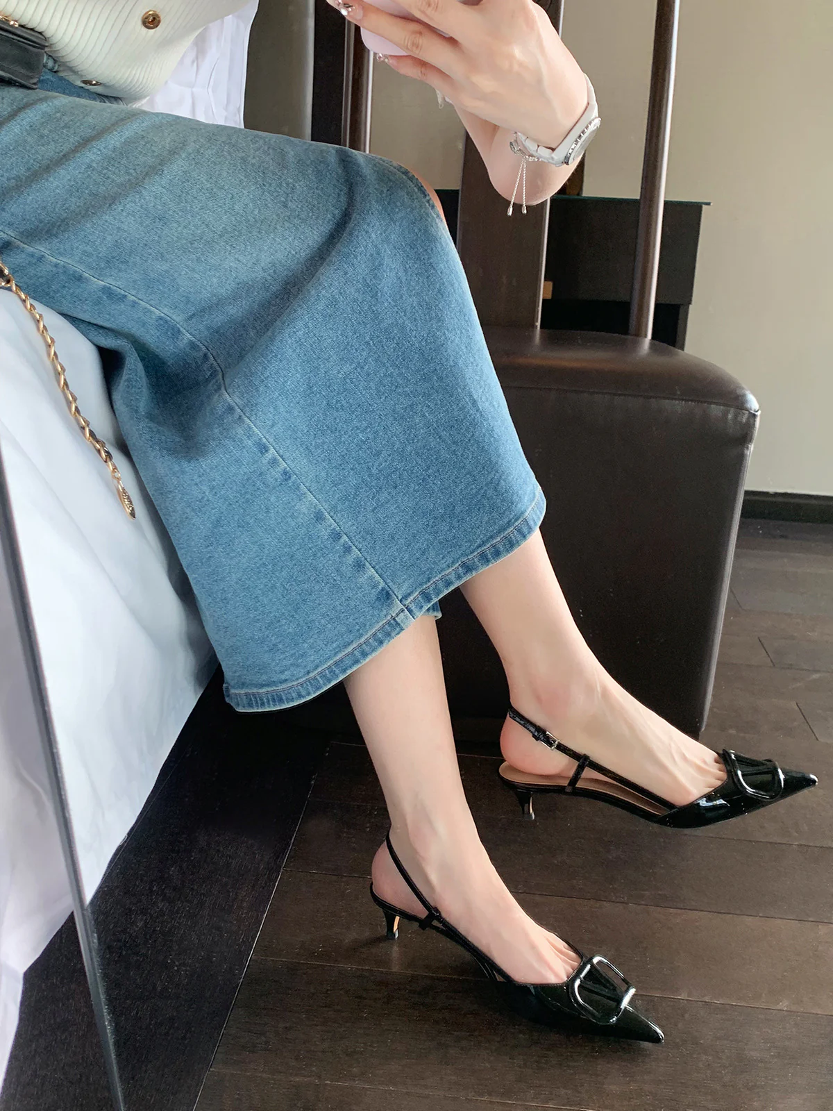 DEANWANGK  Grape Mom Same Shoes  New Single Layer Shoes Elegant Pointed High Heel Shoes Patent Leather Back Empty Stiletto Sandals Women - Deanwangkt