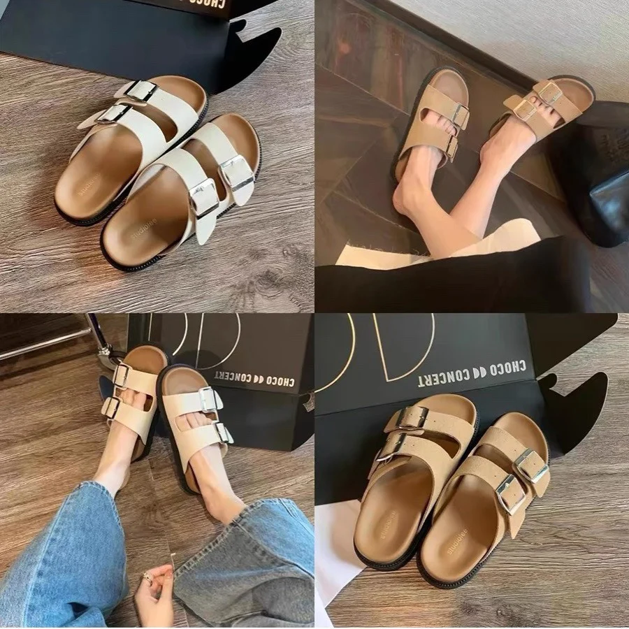 DEANWANGKT  Genuine Leather Version!  New Slippers Women's Summer Outdoor All-Matching Flat Boken Women's Shoes Casual Beach Women's Shoes - Deanwangkt