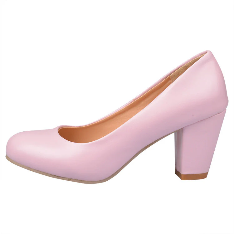 DEANWANGK  Yingmeier Cross-Border Chunky Heel High Heel Shoes round Toe Low-Cut plus Size 40-43 44 45 46 Size 47 Pumps Women's Shoes - Deanwangkt