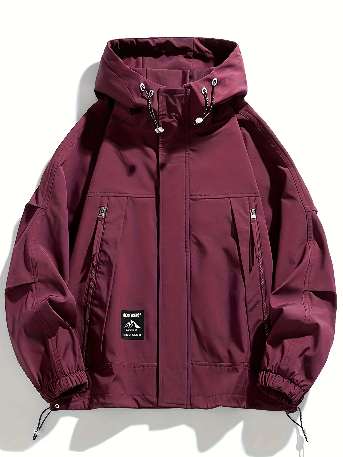 Men's Windproof & Waterproof Hooded Jacket - Casual, Plus Size, Solid Color with Pockets & Drawstring, Perfect for Spring & Fall, PLUS SIZE, for Autumn, Spring - Deanwangkt